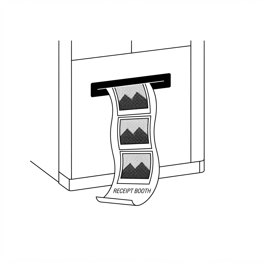 A receipt photo strip printing out of the booth slot
